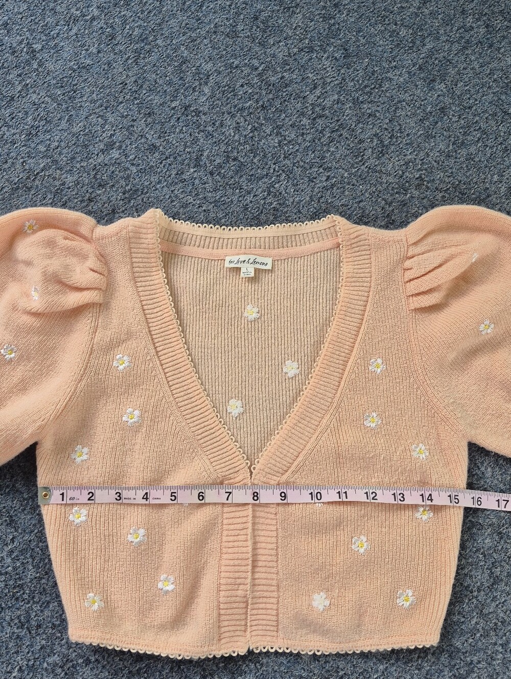 For Love & Lemons Embroidered Buds Puff Sleeve Cropped Cardigan M - Picture 8 of 15